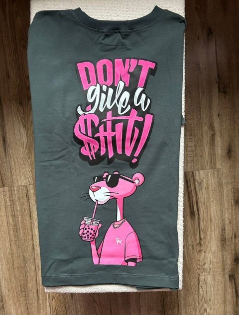 T-shirt długi stalowy różowa pantera bawełniany produkt polski Lara Fashion T-shirt długi stalowy różowa pantera bawełniany produkt polski Lara Fashion