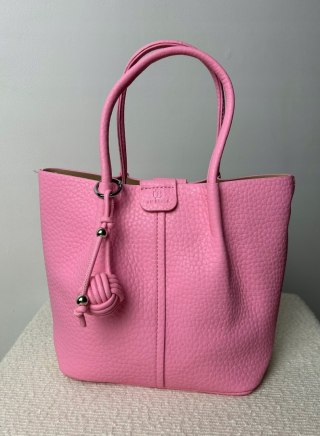 Różowa torebka torba shopperka z brelokiem ekoskóra długi pasek Unibella