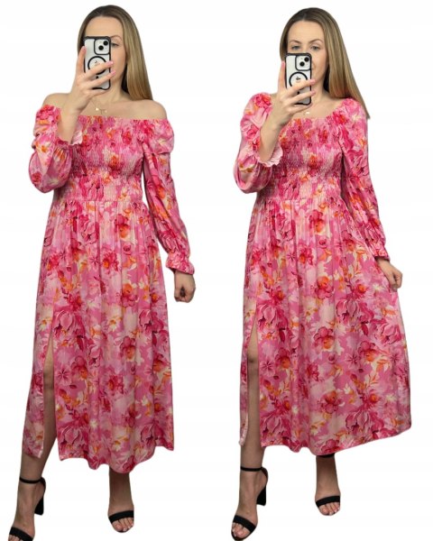 Sukienka maxi długa 100% wiskoza w kwiaty rękawy hiszpanka rozcięcie Sukienka maxi długa 100% wiskoza w kwiaty rękawy hiszpanka rozcięcie