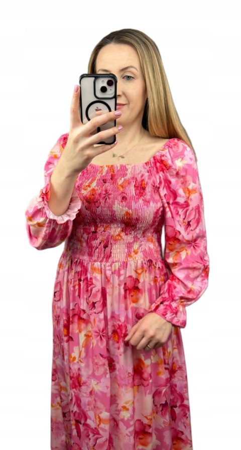 Sukienka maxi długa 100% wiskoza w kwiaty rękawy hiszpanka rozcięcie Sukienka maxi długa 100% wiskoza w kwiaty rękawy hiszpanka rozcięcie
