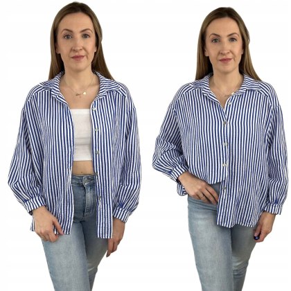 Luźna koszula muślinowa w paski oversize muślin bawełna niebieska biała