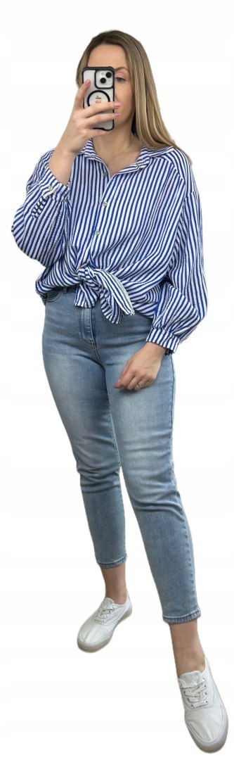 Luźna koszula muślinowa w paski oversize muślin bawełna niebieska biała Luźna koszula muślinowa w paski oversize muślin bawełna niebieska biała