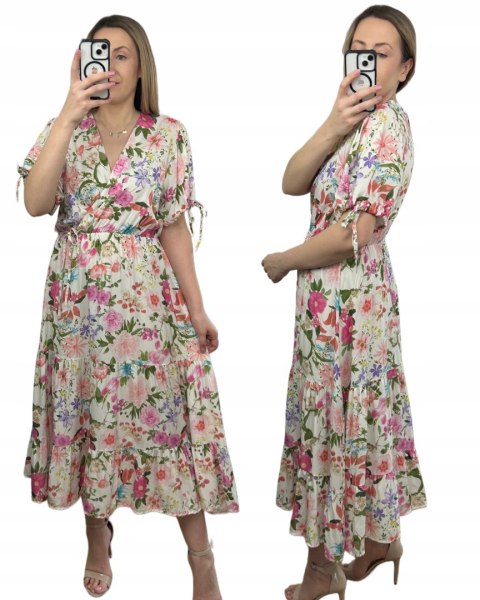 Sukienka maxi długa w kwiaty wiskoza 100% kopertowy dekolt rozkloszowana Sukienka maxi długa w kwiaty wiskoza 100% kopertowy dekolt rozkloszowana