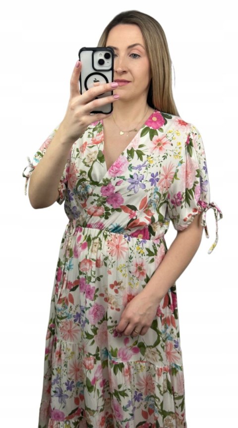 Sukienka maxi długa w kwiaty wiskoza 100% kopertowy dekolt rozkloszowana Sukienka maxi długa w kwiaty wiskoza 100% kopertowy dekolt rozkloszowana