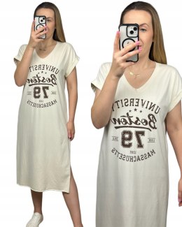 Beżowa jasny beż bawełniana sukienka z nadrukiem oversize Michelle