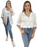 Biała koszula muślinowa z kieszeń długie rękawy muślin oversize