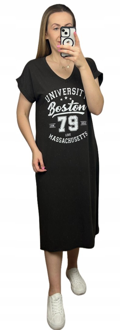Brązowa bawełniana sukienka z nadrukiem oversize Michelle Brązowa bawełniana sukienka z nadrukiem oversize Michelle