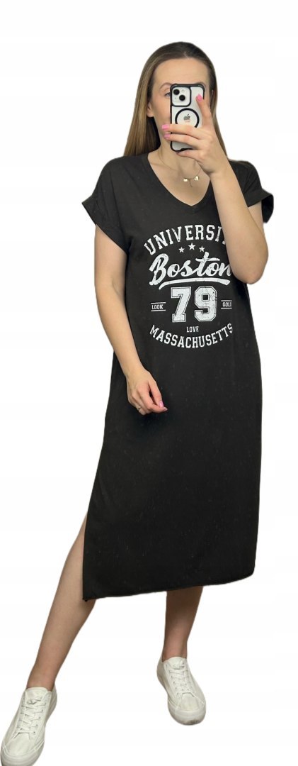 Brązowa bawełniana sukienka z nadrukiem oversize Michelle Brązowa bawełniana sukienka z nadrukiem oversize Michelle