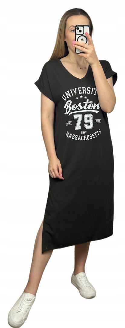 Brązowa bawełniana sukienka z nadrukiem oversize Michelle Brązowa bawełniana sukienka z nadrukiem oversize Michelle