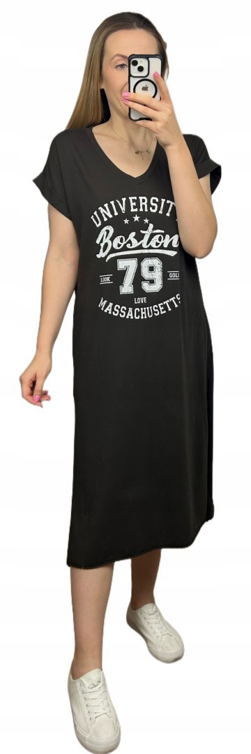Brązowa bawełniana sukienka z nadrukiem oversize Michelle Brązowa bawełniana sukienka z nadrukiem oversize Michelle