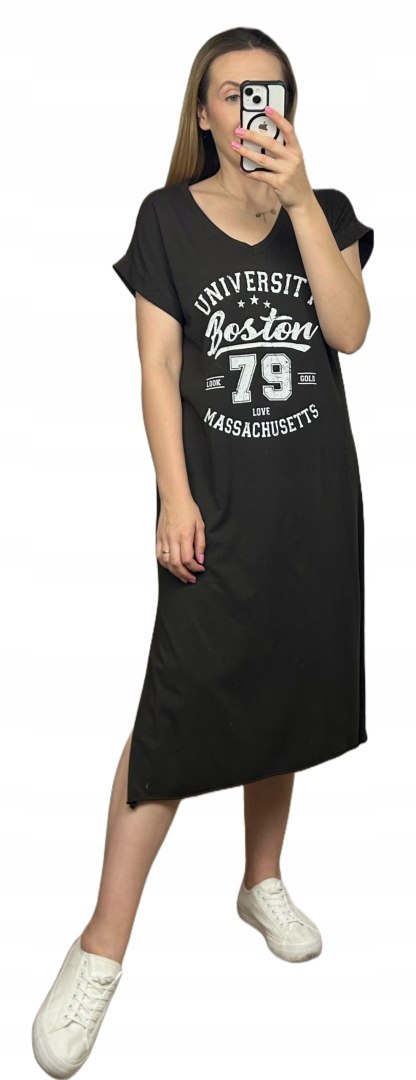 Brązowa bawełniana sukienka z nadrukiem oversize Michelle Brązowa bawełniana sukienka z nadrukiem oversize Michelle