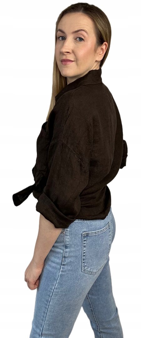 Brązowa koszula lniana damska Puro Lino 100% len oversize luźna kieszenie Brązowa koszula lniana damska Puro Lino 100% len oversize luźna kieszenie