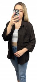 Brązowa koszula lniana damska Puro Lino 100% len oversize luźna kieszenie