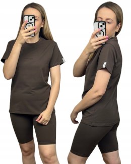 Brązowy komplet dresowy bawełniany t-shirt haft kolarki bawełna Lenoshka