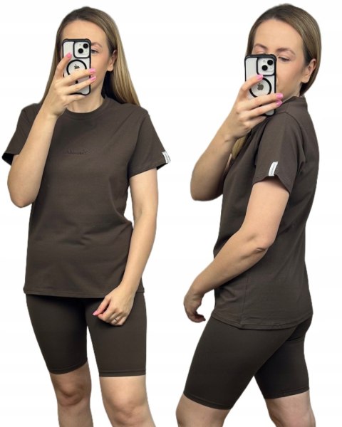 Brązowy komplet dresowy bawełniany t-shirt haft kolarki bawełna Lenoshka Brązowy komplet dresowy bawełniany t-shirt haft kolarki bawełna Lenoshka