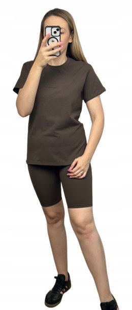 Brązowy komplet dresowy bawełniany t-shirt haft kolarki bawełna Lenoshka