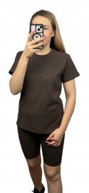 Brązowy komplet dresowy bawełniany t-shirt haft kolarki bawełna Lenoshka