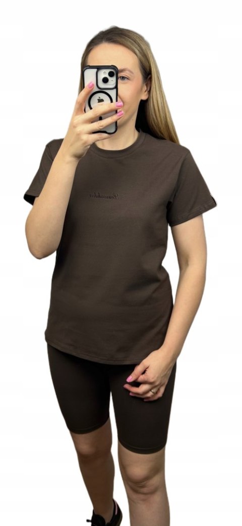 Brązowy komplet dresowy bawełniany t-shirt haft kolarki bawełna Lenoshka Brązowy komplet dresowy bawełniany t-shirt haft kolarki bawełna Lenoshka