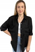Czarna koszula lniana damska Puro Lino 100% len oversize luźna kieszenie