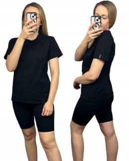 Czarny komplet dresowy bawełniany t-shirt haft kolarki bawełna Lenoshka