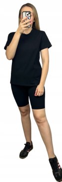 Czarny komplet dresowy bawełniany t-shirt haft kolarki bawełna Lenoshka
