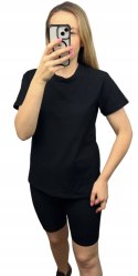Czarny komplet dresowy bawełniany t-shirt haft kolarki bawełna Lenoshka
