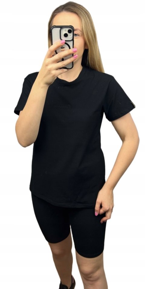 Czarny komplet dresowy bawełniany t-shirt haft kolarki bawełna Lenoshka Czarny komplet dresowy bawełniany t-shirt haft kolarki bawełna Lenoshka