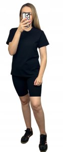 Czarny komplet dresowy bawełniany t-shirt haft kolarki bawełna Lenoshka