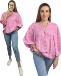 Koszula damska różowa oversize 100% bawełna bawełniana paski luźna