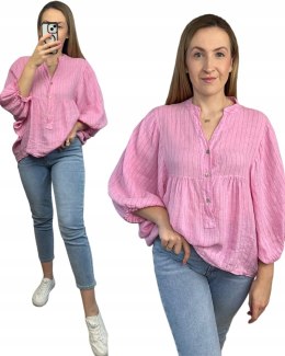 Koszula damska różowa oversize 100% bawełna bawełniana paski luźna