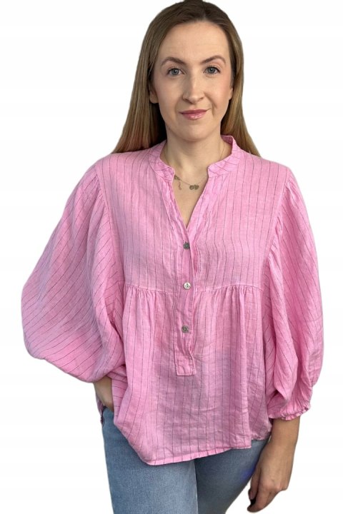 Koszula damska różowa oversize 100% bawełna bawełniana paski luźna Koszula damska różowa oversize 100% bawełna bawełniana paski luźna