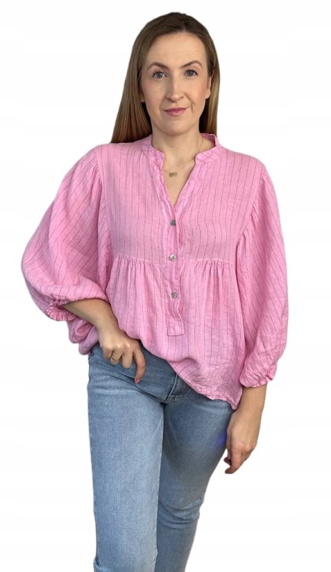 Koszula damska różowa oversize 100% bawełna bawełniana paski luźna Koszula damska różowa oversize 100% bawełna bawełniana paski luźna
