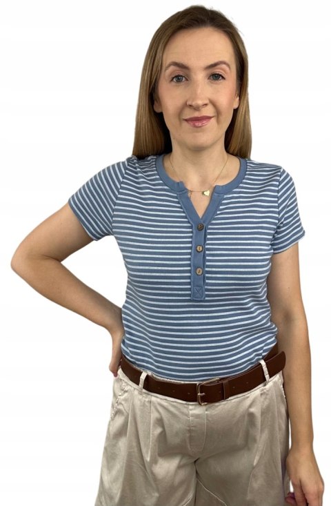 Koszulka damska w paski bawełniana niebieska biała guziki Michelle Koszulka damska w paski bawełniana niebieska biała guziki Michelle