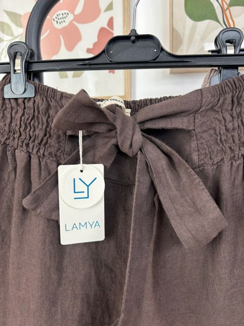 Lniane fango luźne szorty spodenki len kieszenie Lamya Lniane fango luźne szorty spodenki len kieszenie Lamya