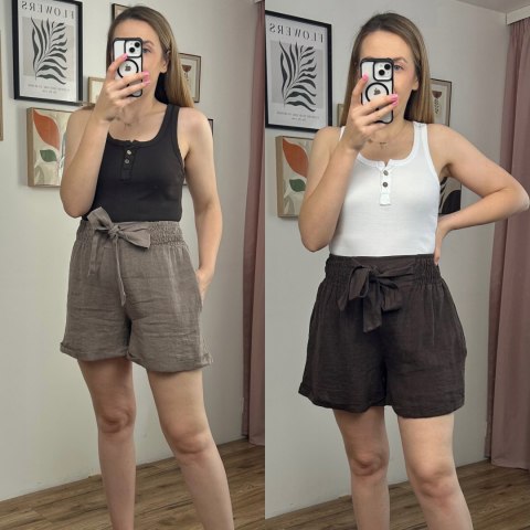Lniane fango luźne szorty spodenki len kieszenie Lamya Lniane fango luźne szorty spodenki len kieszenie Lamya