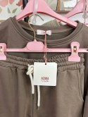 Różowy komplet dresowy bawełniany krótki rękaw luźny szorty bluza Azara