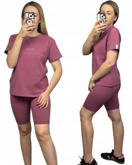 Różowy komplet dresowy bawełniany t-shirt haft kolarki bawełna Lenoshka