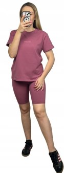 Różowy komplet dresowy bawełniany t-shirt haft kolarki bawełna Lenoshka