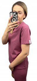 Różowy komplet dresowy bawełniany t-shirt haft kolarki bawełna Lenoshka