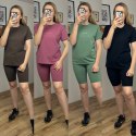 Różowy komplet dresowy bawełniany t-shirt haft kolarki bawełna Lenoshka