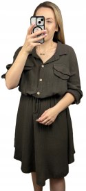 Sukienka koszulowa muślinowa czekoladowa brąz guziki długi rękaw L XL XXL