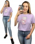 T-shirt koszulka bawełniana luźna kokardka bawełna miś cekiny Motion S M L