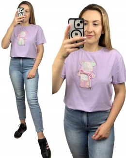 T-shirt koszulka bawełniana luźna kokardka bawełna miś cekiny Motion S M L