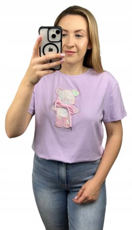 T-shirt koszulka bawełniana luźna kokardka bawełna miś cekiny Motion S M L