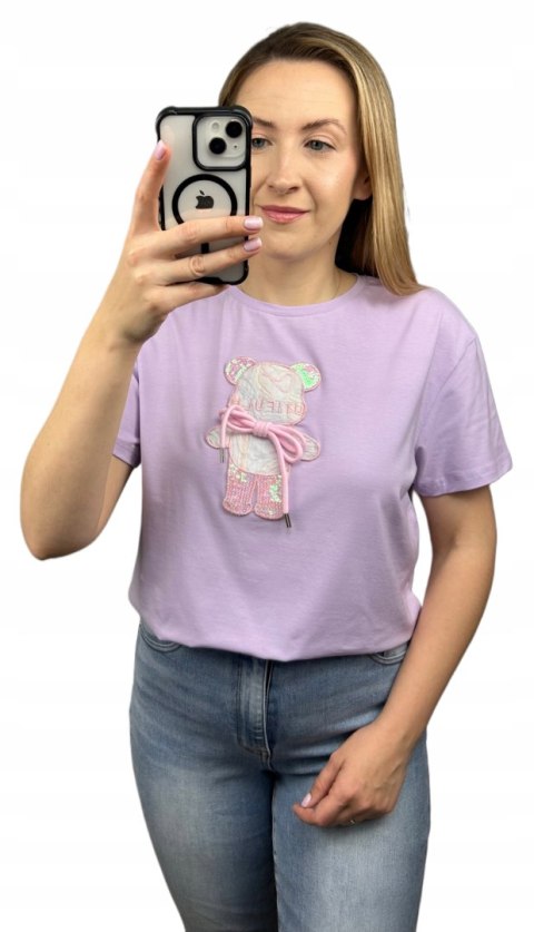 T-shirt koszulka bawełniana luźna kokardka bawełna miś cekiny Motion S M L T-shirt koszulka bawełniana luźna kokardka bawełna miś cekiny Motion S M L