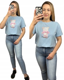 T-shirt koszulka bawełniana luźna kokardka bawełna miś cekiny Motion S M L