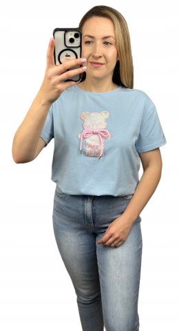 T-shirt koszulka bawełniana luźna kokardka bawełna miś cekiny Motion S M L