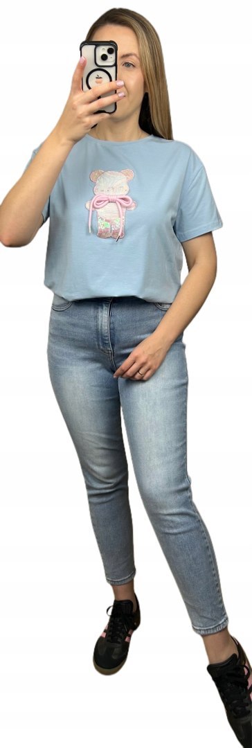 T-shirt koszulka bawełniana luźna kokardka bawełna miś cekiny Motion S M L T-shirt koszulka bawełniana luźna kokardka bawełna miś cekiny Motion S M L