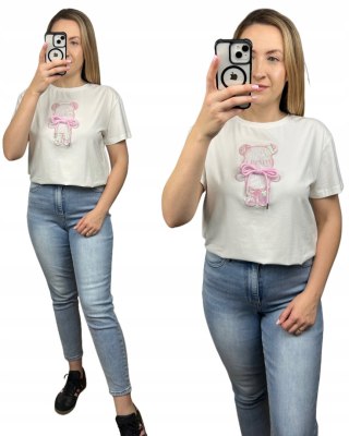 T-shirt koszulka bawełniana luźna kokardka bawełna miś cekiny Motion S M L