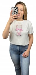 T-shirt koszulka bawełniana luźna kokardka bawełna miś cekiny Motion S M L